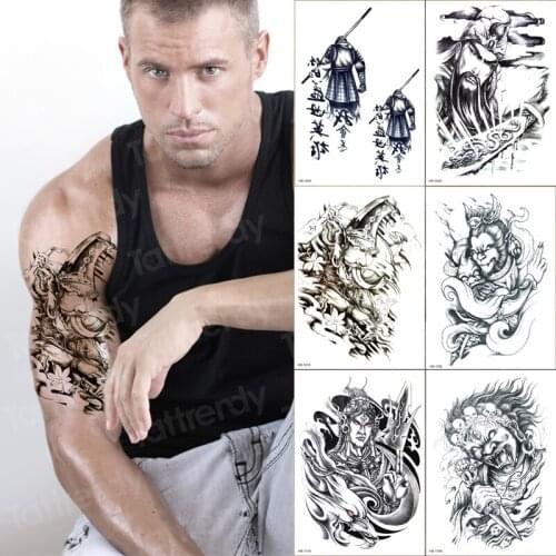 Tattoo men body stickers Chinese tattoo temporary arm sleeve mens shoulder chest tatoo for boys 6pcs/set water transfer tattoos