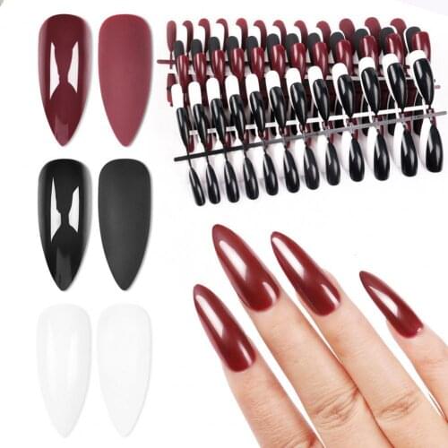 Nail Tips Solid Color Long Pointed Manicure Decor Oval Matte Fake Nails French Nail Tips Sticker Nail Art Decoration