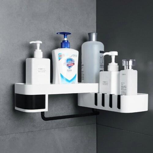 Corner Shelf for Shower Bathroom Kitchen Wall Mounted Self-Adhesive Rotatable Racks Organizers Washroom Accessories with Hooks