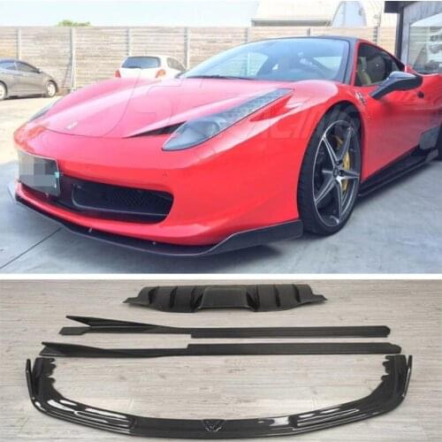 High quality Carbon fiber bumpers front lip + rear diffuser + spoiler +Side skirts protector For Ferrari 458 2012-2016