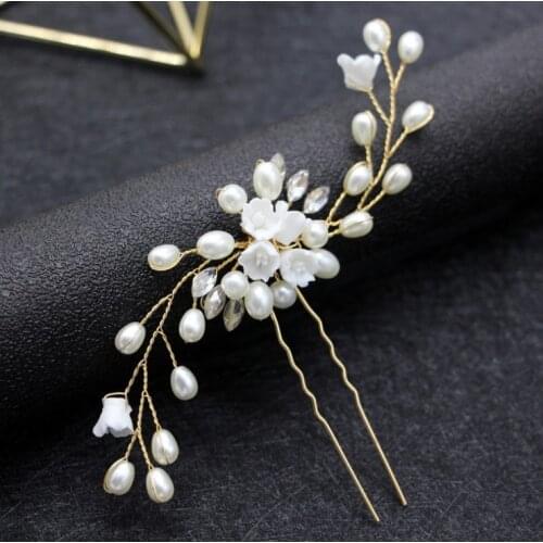 2020 Gold Prom Bride Bridesmaid Flower Hair Accessories Pearl Hair Pin Clip Crystal Rhinestone Wedding Hairpins Sticks For Women