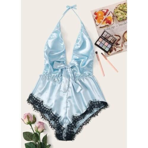 Women Teddy Satin Silk Lingerie Hot Erotic Dress Sexy V-neck Underwear Halter Bandage Lenceria Sex Babydoll Costumes Bodysuits