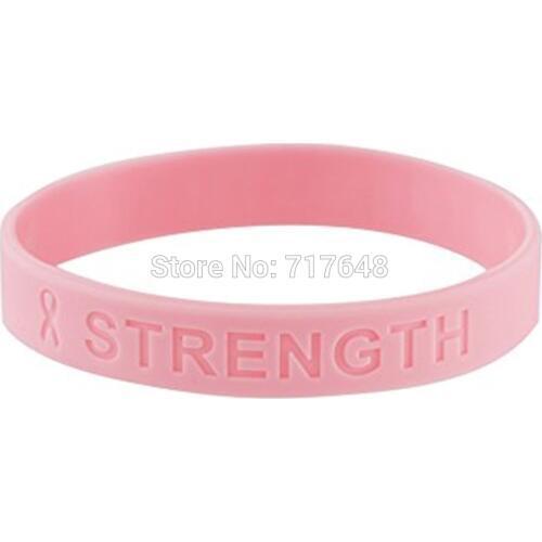 100pcs Strength Pink Ribbon Breast Cancer Awareness wristband silicone bracelets free shipping by FEDEX