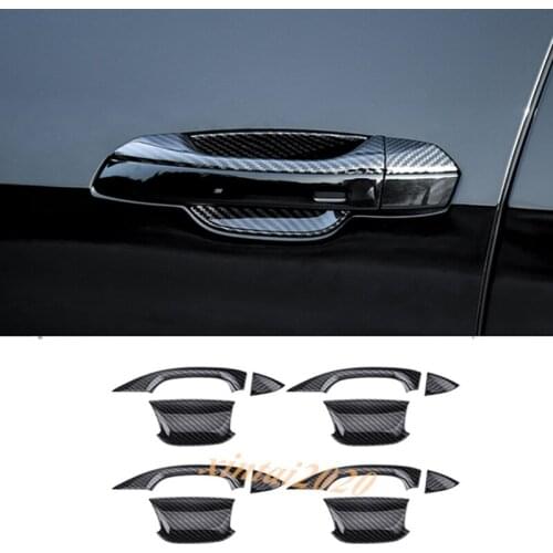 12PCS Carbon Fiber Outer Door Handle Bowl Cover Trim For Audi A6 C8 2019-2020 Car Styling Accessories