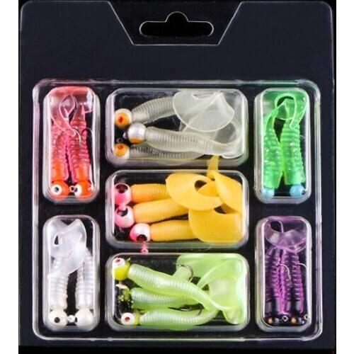 17pcs Single-Tail Soft Bait Lure Boxed Single-Tail Roll Tail Maggots Mandarin Fish Topmouth Culter Perch fishing Lures Hook