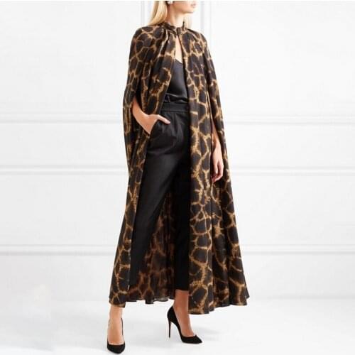 2021 New Print Leopard Print For Female Cloak Coat Stand Collar Ruched Womens Loose Trench Coat 2020 Streetwear Fashion Autumn