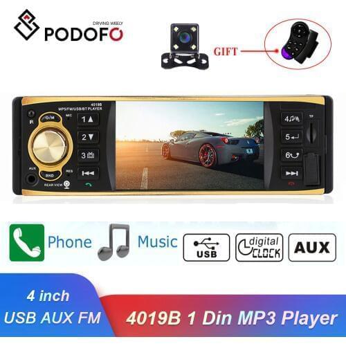 Podofo Autoradio 4019B 1 One Din MP3 Player Car Radio Audio USB AUX FM Radio Station Bluetooth Rearview Camera Remote Control