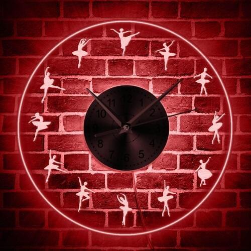 Ballet Dancer Silhouette Color Changing Wall Clock Ballerina Gift Ballerina Studio Wall Light LED Backlight Modern Wall Clock