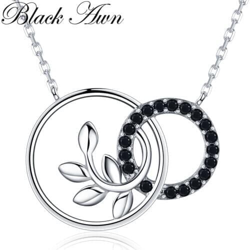 [BLACK AWN] Cute 925 Sterling Silver Womens Olive Branch Pendants Necklaces Double Rung Silver 925 Jewelry K005