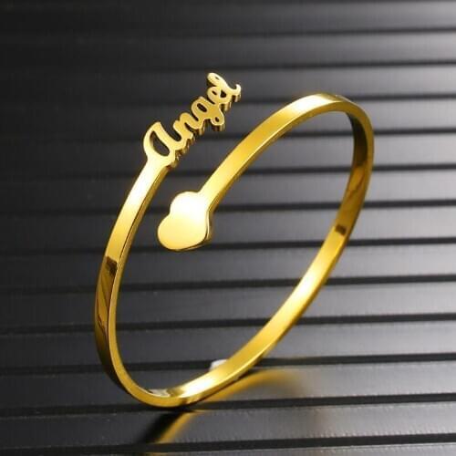 Custom Name Personalized Women Bangles Adjustable Stainless Steel Heart Open Bangles Party Wedding Birthday Gift Fashion Jewelry