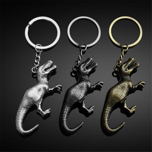 3D Simulation Dinosaur Keychain Stainless Steel Keyring Retro Bag Pendant Keyholder Tyrannosaurus Accessories