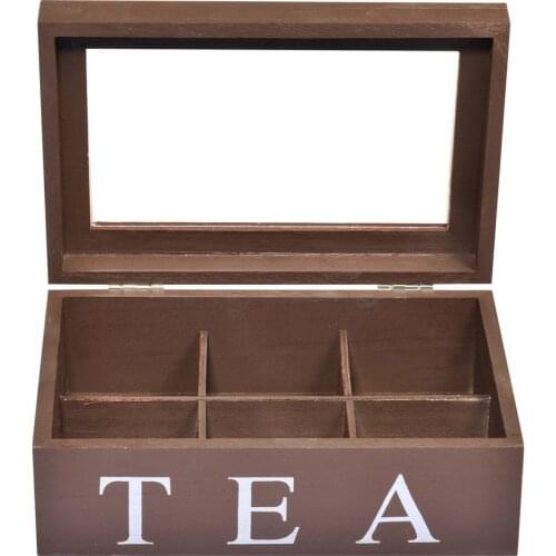 6 Compartments Tea Box Natural Wooden Tea Bags Storage Organizer Jewelry Storage Box Sugar Packet Container Case Home Decor