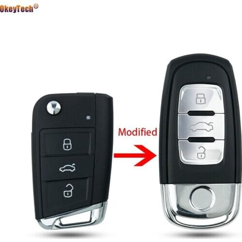 OkeyTech 3Buttons Flip Car Key Shell Case Cover Fob For Volkswagen VW Golf 7 Mk7 Passat Beetle Bora Polo Seat Leon Skoda Octavia
