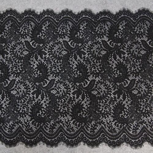 Black and white Eyelash Lace Fabric 64cm DIY Decorative High Quality Nylon Eyelash Lace Trim Wedding Dress Fabric