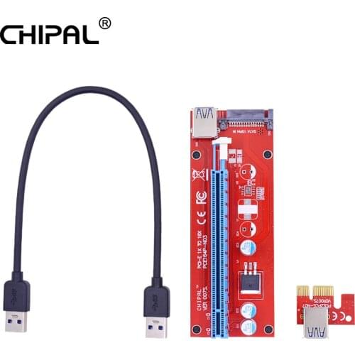 CHIPAL Red 30CM PCIE PCI-E 1X to 16X Riser Card Extender Converter with 15Pin SATA Power Interface + USB 3.0 Data Cable