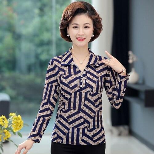 Long Sleeve T-shirts Women Tee Shirts Femme Spring Fall Pullover 2021 New Casual 5XL Plus Size Mother Lapel Tops