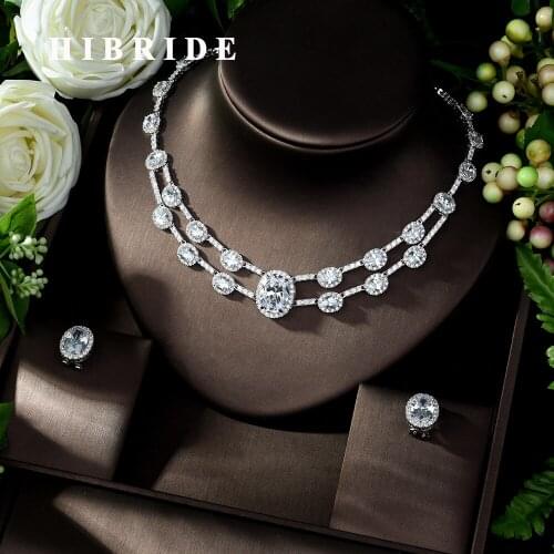 HIBRIDE Shinning Pave CZ Dubai Jewelry Sets 2019 Women Wedding Zirconia Round Shape Copper 2pcs Bijoux Jewelry Set N-994