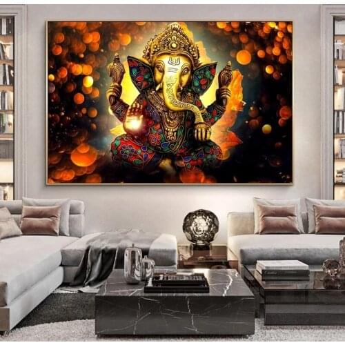 Indian Elephant God Canvas Paintings Wall Art Posters and Prints Hindu Gods Canvas Art Pictures Art Posters Room Home Decoration
