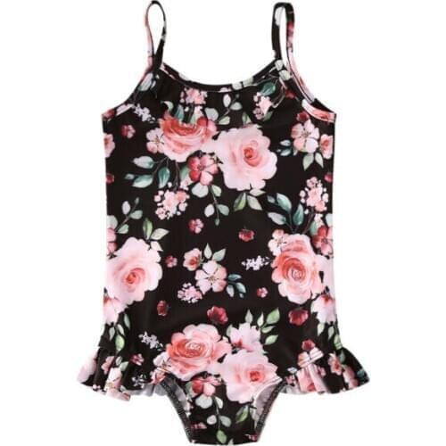 6M-4Y Toddler Newborn Baby Kid Girls Swimsuit Flower Swimwear Ruffles Bodysuit Summer Black Floral Beachwear Bathing Suit