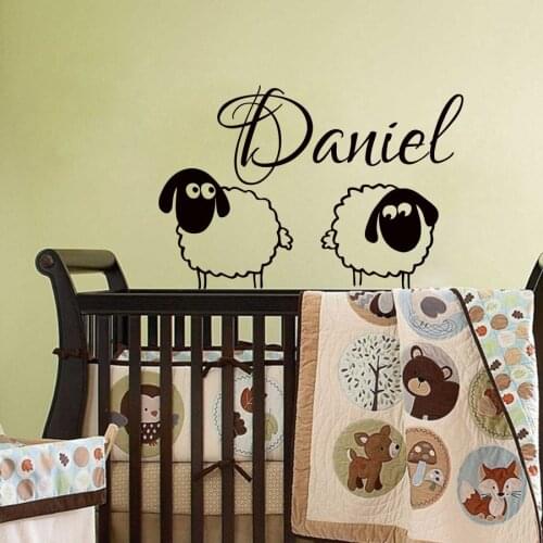 Cute Sheep with Personalized Name Wall Sticker For Kids Room Boy Nursery Decor Custom Name Vinyl Sticker Child Room Decal S-422