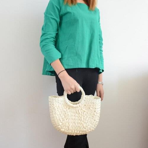 Fashion Womens Straw Beach Tote Bag Woven Summer Bags Casual Shoulder Handbag Vacation Pouch For Girls Bohemian E0I2