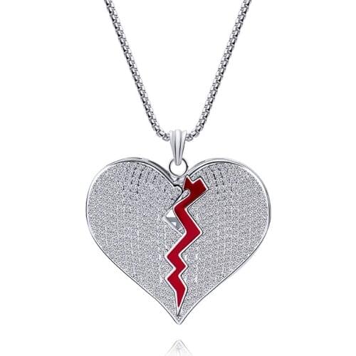 Meirenpeizi Fashion Silver Copper Zircon Pendant Necklace Broken Love Symbolizes Love Men And Women Neutral Necklace Jewelry