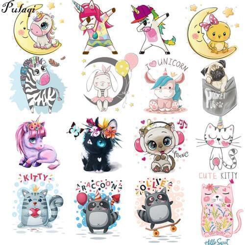 Cartoon Animal Unicorn Iron On Patches For Clothing Kids T-shirt Heat Transfers Thermal Stickers On Kids Clothes Patches DIY