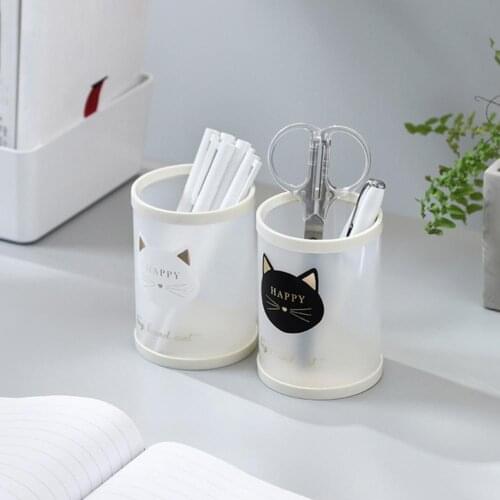 Pencil Holder Desktop Stationery Storage Box Makeup Brush Bucket Transparent Clutter-free PP Round Pen Pencil Holder for Office