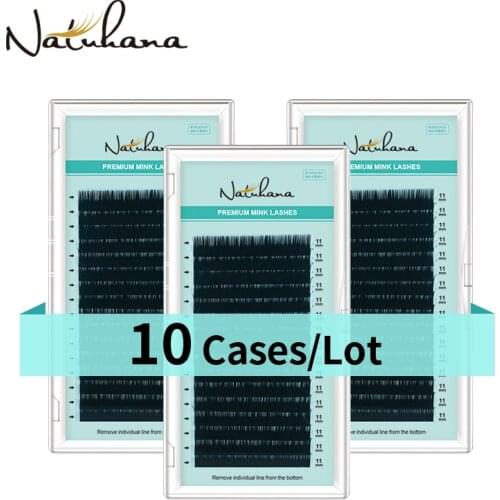 NATUHANA Wholesale 10Cases/Lot 16Rows Natural Mink Single Eyelash Extension Premium Individual Fake False Eye Lashes Extension