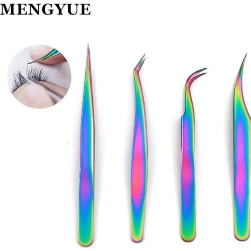 Stainless Steel Eyelash Extension Tweezer Curved Straight Nail Art Rhinestones Picking Clip Grafting Lashes Tweezer Makeup Tools