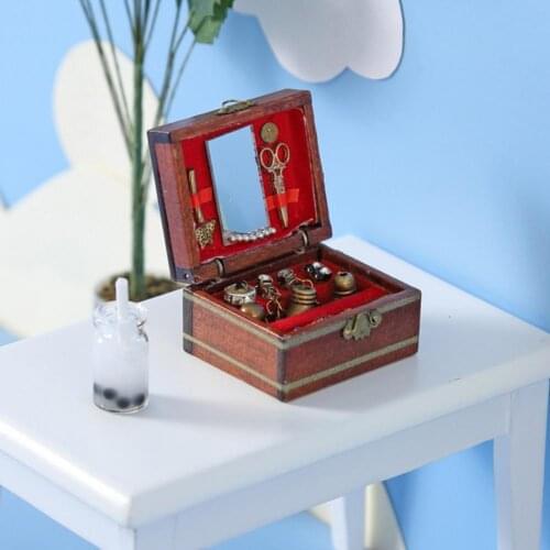 New Arrival!!! 1:12 Dollhouse Jewelry Box Retro DIY Wooden Miniature Furniture Accessories Toy for Home