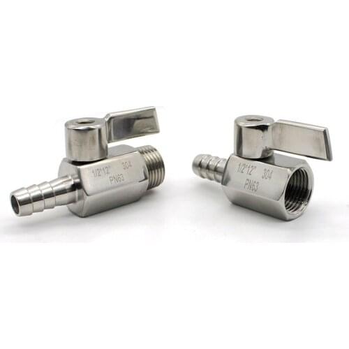 304 Stainless Steel 1/8 1/4 3/8 1/2"BSP 7/9/10mm Hose Barb Mini Sanitary Ball Valve Homemade Pipe Fittings With Stainless Hanlde