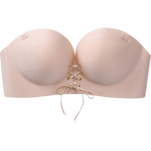 Sexy Solid Women Underwear Sexy Lingerie Corset Push Up Paste Bra Wire Free Bra Invisible Strapless Lace Up Seamless 1/2 Cup