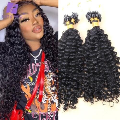 Loose Curly Micro Loop Human Hair Extensions Indian Remy Human Hair Micro Loop 1g/strand 100g/set Natural Black Color Luffy