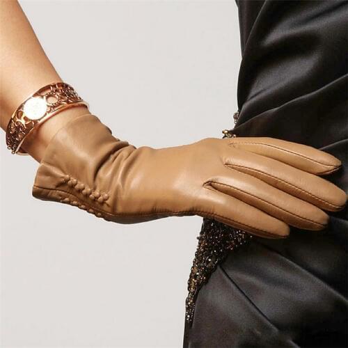 Top Quality Women Genuine Leather Gloves Promotion Wrist Solid Fashion Sheepskin Glove Lady Thermal Free Shipping L013NC-5