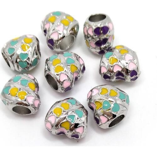 YIQIFLY free Shipping 20pcs 11mm new style color oil-driped heart shape alloy big hole beads fit European charms bracelet DIY