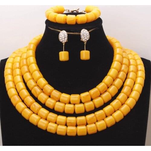 Dudo Store Women Jewelry 2020 4 Layers Yellow Artificial Coral Beads Jewelry Set For African Wedding Gift Set
