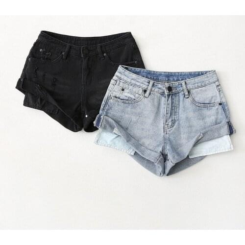 Jeans shorts womens summer high waist 2021 new casual wide leg open pocket ultra short A flanging hot pants DLZK595