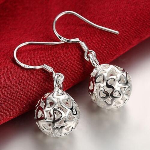 New Fashion Design 925 Sterling Silver Jewelry Hollow Round Drop Earrings For Women Silver Ball Earring Free Shipping