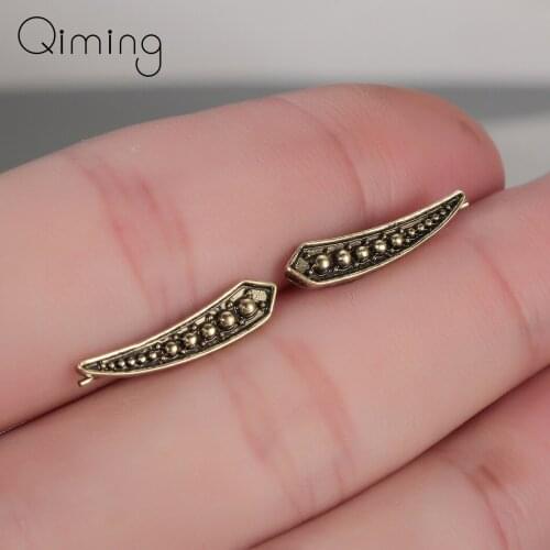 Women Vintage Stud Earrings Leaf Ear Climbers Ear Crawlers Antique Gold Silver Punk Beads Ball Unisex Climber Earring