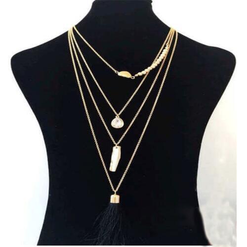 Fashion Layer Chains Maxi Charms Necklace For Women Gold CCB Shell Teardrop Black Cotton Tassel Choker Necklace Fashion Jewelry
