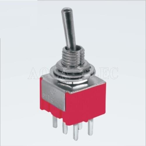 100PCS MTS-202R-A2 DPDT red ON-ON PCB terminals latching 6 pin toggle switch