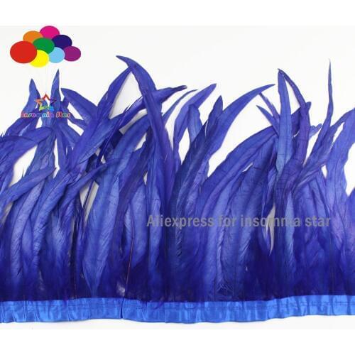 2 meters Sapphire Rooster feather trim 25-35cm 10-14inch width coque Feather strung Chicken Feather trimming Carnival Decoration