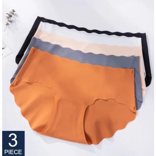3Pcs/Set Seamless Underwear Silk Womens Solid Panties Lingerie Invisible Intimates Sexy Comfortable Female Underpants Briefs