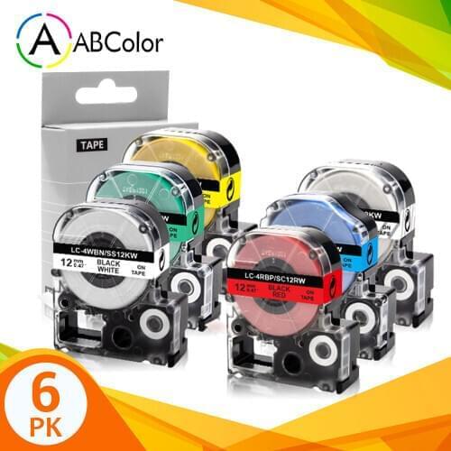 6PK 12mm Tape ST12KW SS12KW SC12RW SC12YW SC12BW SC12GW Label Tape LK-4WBN for Epson King Jim Label Maker LW-300 LW-400 LW-700
