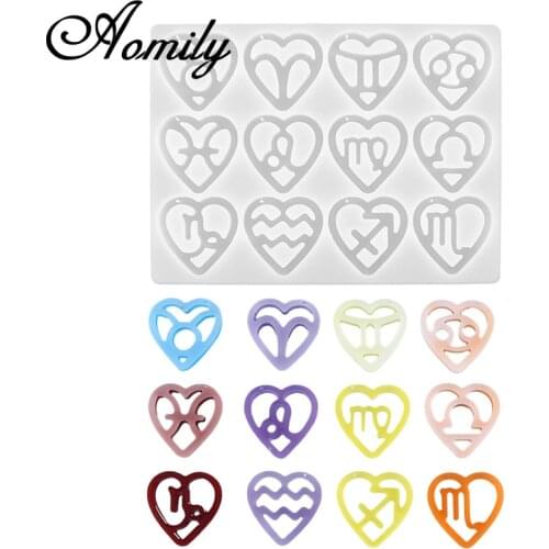Aomily Silicone 12 Constellations DIY Resin Crafts Fondant Chocolate Mould Heart Soap Mold Candle Polymer Clay Molds Crafts Base
