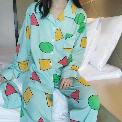 Free Goggles Long Sleeves Model Pajamas Geometric Men and Women Couples Autumn and Winter Cotton Homewear Set women pajamasset