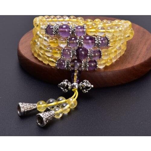 6mm Natural Yellow Citrine 108 Japamala Bracelet for Women Stretchable Elastic Rope Beaded Bracelet Fortune Lucky Jewelry