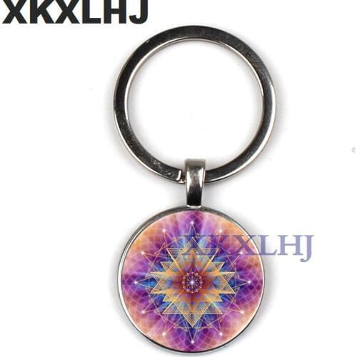 XKXLHJ New Life Flower Art Photo Zen Pendant Keychain Accessories Glass Convex Keychain Yoga Jewelry Lucky Amulet