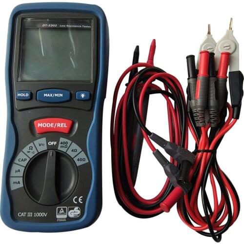 INTBUYING Portable Milliohm Meter Low Resistance Digital Tester Four-wire 9V DC Voltage Resistance Tester